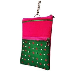 AUK SHOPPING HUB-DESIGNER MOBILE POUCH FOR SAREE-PINK AND GREEN
