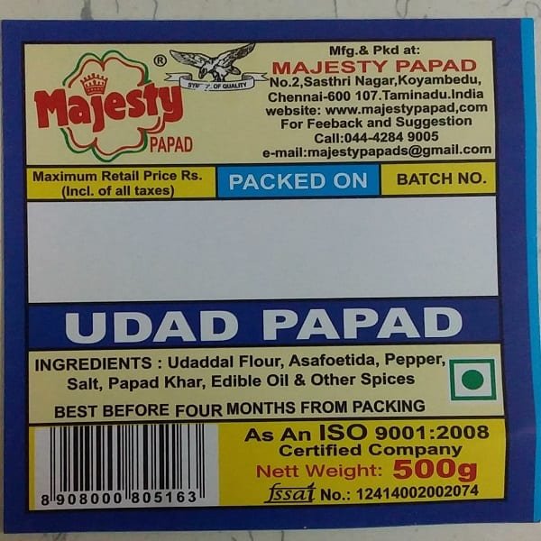 MAJESTY PAPADS-UDAD PAPAD-500gm