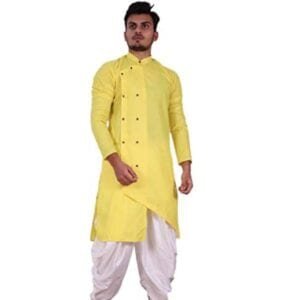 Buy Dhoti Kurta Online Cross Pattern Khadi Yellow |Swadeshibabu