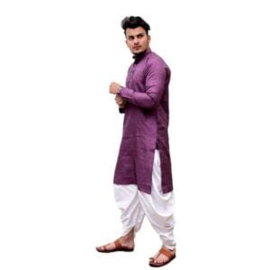 Buy Dhoti Kurta Online Cross Pattern Khadi Purple|Swadeshibabu