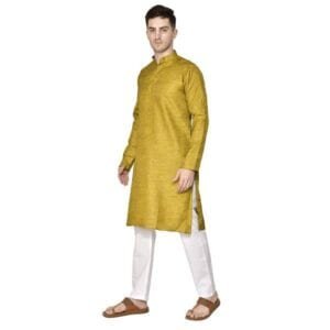 Buy Khadi Kurta-Pajama Online For Men Mustard Colour|Swadeshibabu