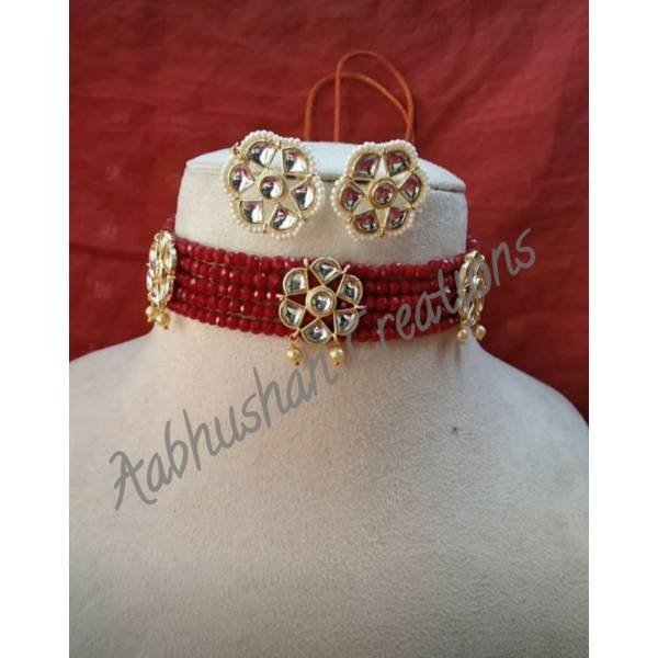AABHUSHAN CREATIONS-ARTIFICIAL STONE CHOKER-RED