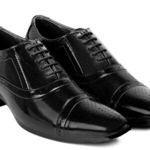 BAXXICO-MEN'S HEIGHT INCREASING FAUX LEATHER SEMI BROGUE SHOES-BLACK (547)