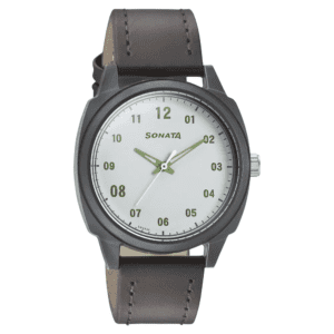 SONATA-VOLT+OFF WHITE DIAL LEATHER STRAP WATCH FOR MEN