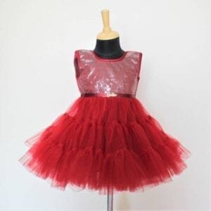 MANY FROCKS &-GIRL'S LAYERED GIRL BARBIE PARTY FROCK-MAROON
