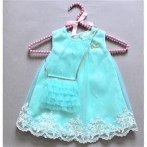 MANY FROCKS &-GIRL'S BEADS & LACE EMBELLISHED PRINCESS BARBIE PARTY FROCK-BLUE