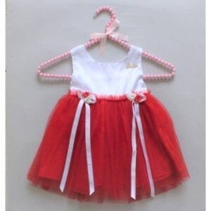 MANY FROCKS &-GIRL'S ROSE EMBELLISHED PRINCESS BARBIE PARTY FROCK-RED/WHITE
