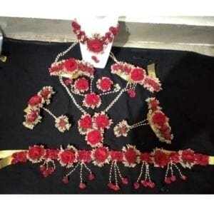 SARTHAK ENTERPRISES-WOMEN'S HALDI FLOWER JEWELRY-YELLOW & RED