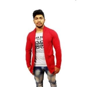 SDS FASHION-MEN'S PRINTED COTTON T-SHIRT WITH JACKET SHRUG-RED