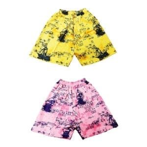 SDS FASHION-BOY'S COTTON PRINTED SHORTS-YELLOW & PINK (PACK OF 2)