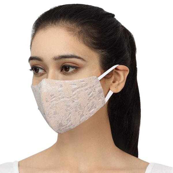 Q ONE-WOMEN'S BEADED-LACE PURE COTTON REUSABLE FACE MASK-PACK(FREE MASK BAG)