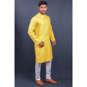 BINANI FASHION-MEN'S COTTON REGULAR KURTA PAYJAMA SET-YELLOW