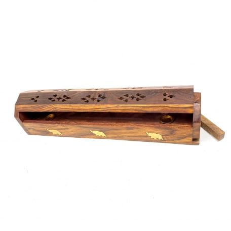 GRIPYOGA-ELEPHANT DESIGN DHOOP AND LOBANDAAN WOODEN STAND-BROWN