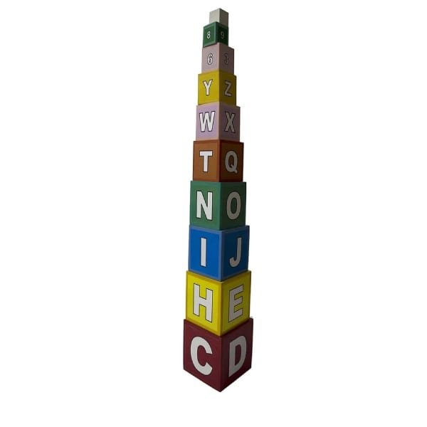 STRAWBERRY STOP-KID'S WOODEN ABC HOLLOW STACKING TOWER-MULTI COLOR