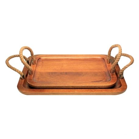 GRIPYOGA-WOODEN TROLLEY TRAY PLATTER-BROWN