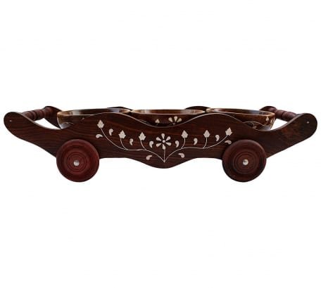 GRIPYOGA-WOODEN TROLLEY SET OF 3 BOWLS-BROWN