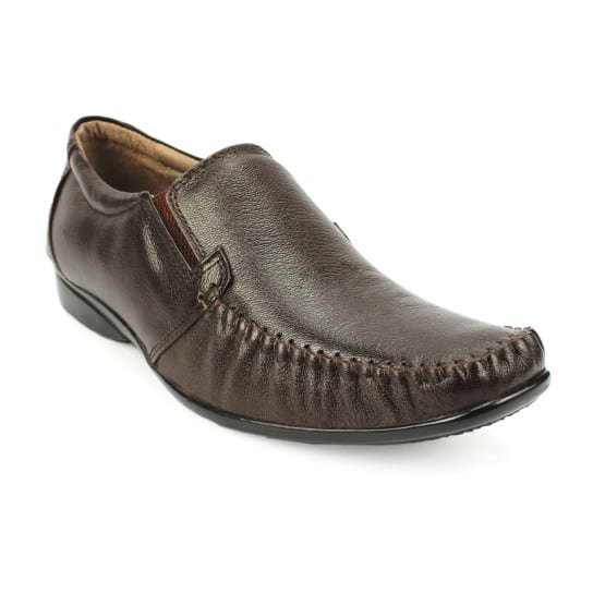 HOREX-MEN'S 100 % PURE LEATHER FORMAL SLIP ON SHOES-BROWN