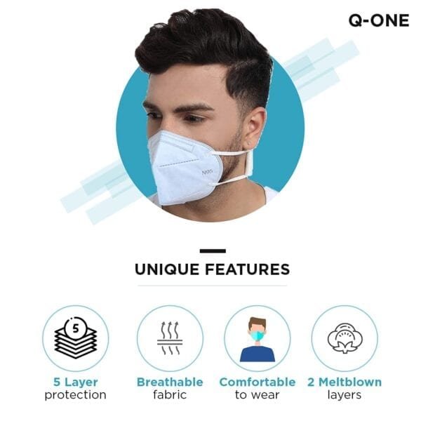 Q ONE-UNISEX 5 LAYER N95 FACE MASK-WHITE-(PACK OF 20)-FREE MASK STRAP