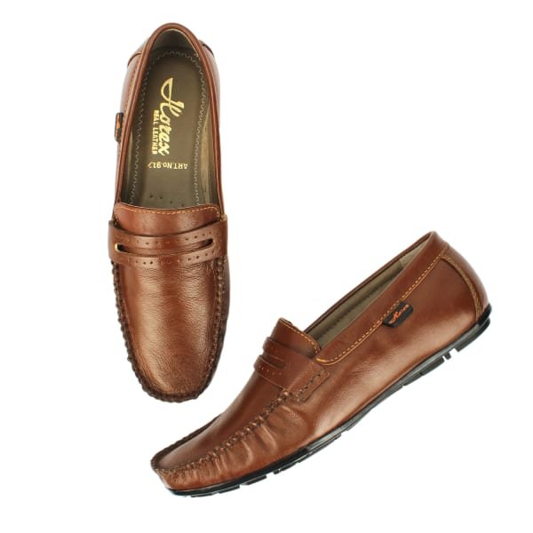 HOREX-MEN'S 100% PURE LEATHER CASUAL LOAFER SHOES-TAN