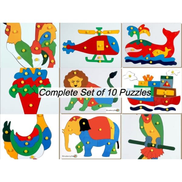 STRAWBERRY STOP-KID'S SET OF 10 JIG SAW LIFT OUT PUZZLE-MULTICOLOR