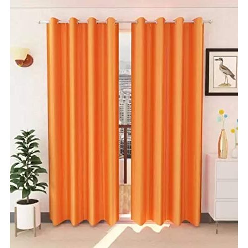 CURTAIN DECOR-SOLID FAUX SILK POLYESTER CURTAIN-ORANGE (PACK OF 2)