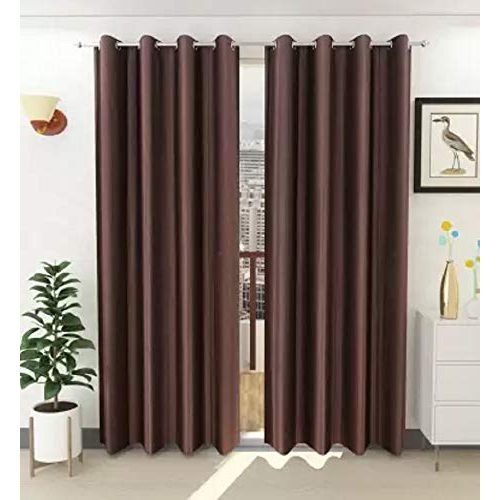 CURTAIN DECOR-SOLID FAUX SILK POLYESTER CURTAIN-BROWN (PACK OF 2)