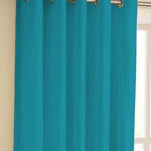 CURTAIN DECOR-FAUX SILK POLYESTER BLEND BLACKOUT CURTAIN-AQUA