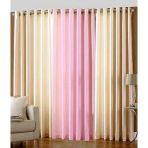 CURTAIN DECOR-POLYESTER PLAIN CRUSH CURTAIN-BABY PINK CREAM (PACK OF 3)