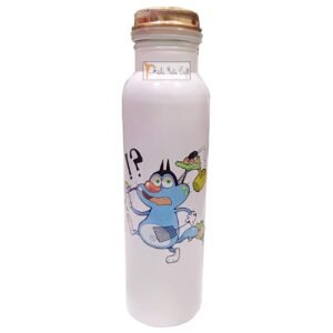 Prisha India Craft-Digital Printed Copper Water Bottle-White (1000 ml)