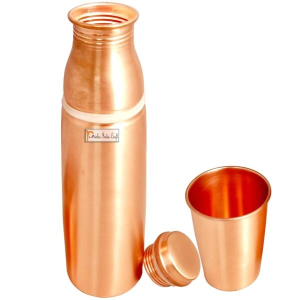 Prisha India Craft-Pure Copper Water Bottle With Glass-Brown (900 ml)