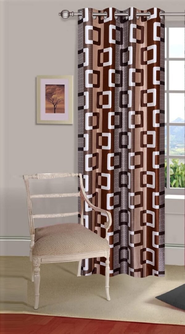 CURTAIN DECOR-POLYESTER GEOMENTRY DESIGN EYELET CURTAIN-BROWN