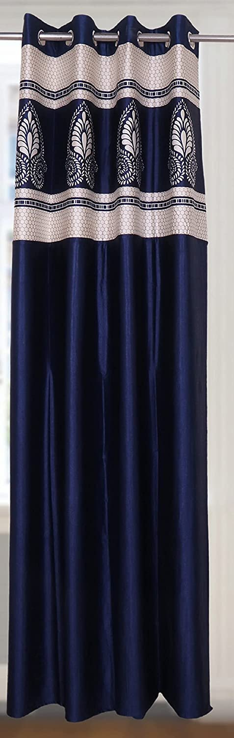 CURTAIN DECOR-POLYESTER LEAF LONG PATCH CURTAIN-BLUE (PACK OF 2)