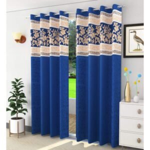 Curtain Decor-Polyresin Gold Patch Eyelet Curtain-Blue (Pack Of 2)