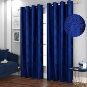 CURTAIN DECOR-POLYESTER TREE FLORAL PUNCH CURTAIN-DARK BLUE (PACK OF 2)