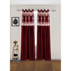 CURTAIN DECOR-POLYESTER LEAF LONG PATCH CURTAIN-MAROON (PACK OF 2)