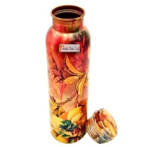 Prisha India Craft-Digital Printed Pure Copper Water Bottle-1000 ml