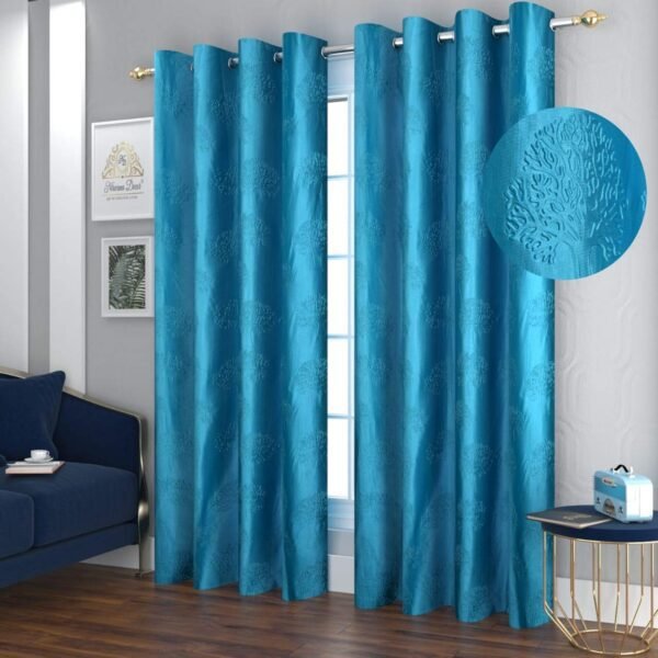CURTAIN DECOR-POLYESTER TREE FLORAL PUNCH CURTAIN-SKY BLUE (PACK OF 2)