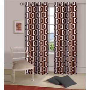 CURTAIN DECOR-POLYESTER GEOMENTRY DESIGN EYELET CURTAIN-BROWN