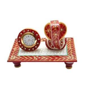 G L MARBLE HANDICRAFT-MARBLE HANDICRAFT CHOWKI GANESH WITH WATCH CHOWKI