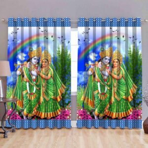 CURTAIN DECOR-3D FAUX SILK GOD GRACE CURTAIN-RADHA KRISHNA (PACK OF 2)