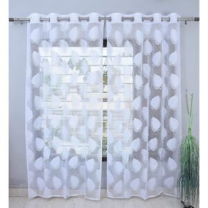 CURTAIN DECOR-POLYESTER SHEER LEAF PUNCH NET EYELET CURTAIN-WHITE
