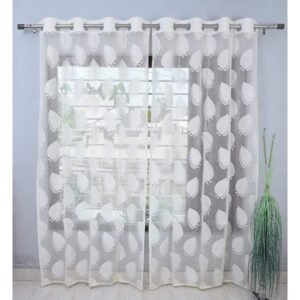 CURTAIN DECOR-POLYESTER SHEER LEAF PUNCH NET EYELET CURTAIN-OFF WHITE