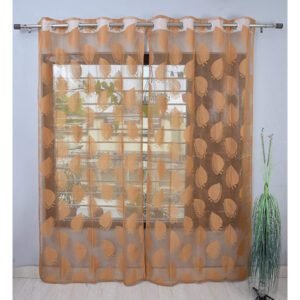 CURTAIN DECOR-POLYESTER SHEER LEAF PUNCH NET EYELET CURTAIN-GOLD