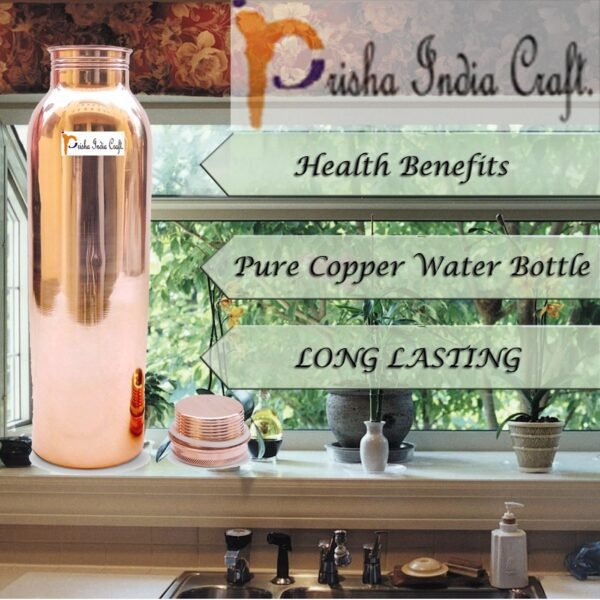 Prisha India Craft-Pure Copper Yoga Water Bottle-Pack Of 2 (900 ml)