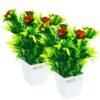 WOODZONE-ARTIFICIAL FLOWERS WITH PLASTIC VASE-GREEN ( PACK OF 2)