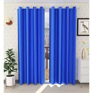 Curtain Decor-Faux Silk Polyester Blackout Window Curtain-Blue (Pack Of 2)