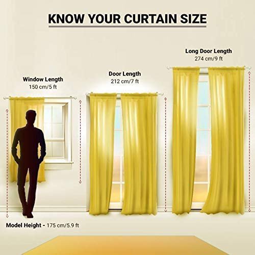 Reyansh Decor-Heavy Long Crush Polyester Curtain-Golden (Pack Of 3)