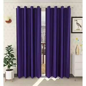 Curtain Decor-Faux Silk Polyester Blackout Window Curtain-Purple (Pack Of 2)