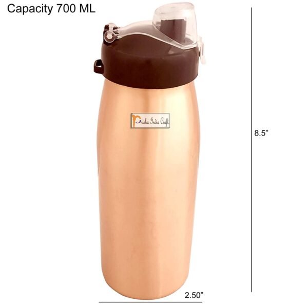 Prisha India Craft-Pure Copper Water Bottle With Cap-Brown (700 ml)