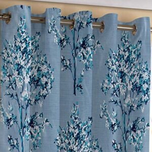 Reyansh Decor-Polyester Blend Leaves Eyelet Curtain-Aqua T (Pack Of 3)